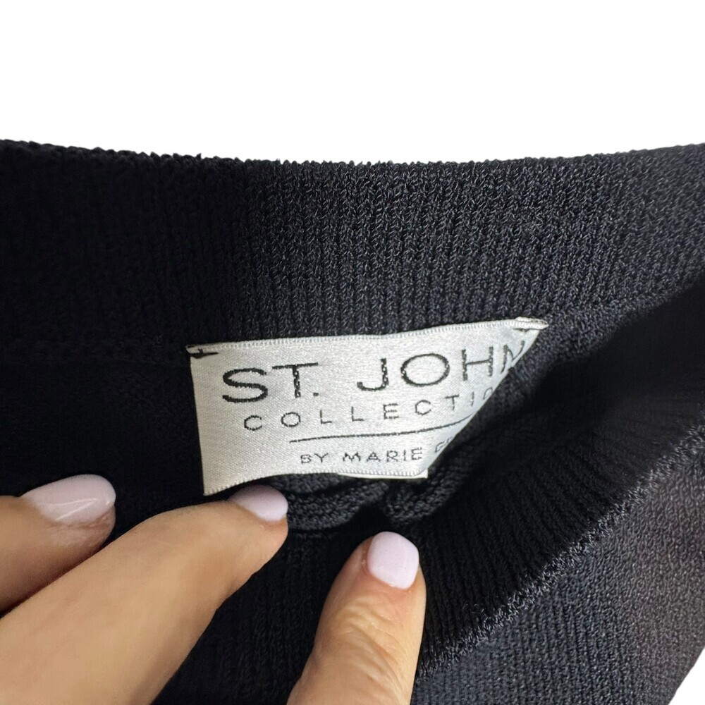 St. John Evening Santana Knit Suit Jacket Skirt Black Gold Frog Closure size 10 - Picture 10 of 14